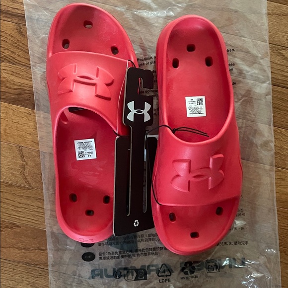 Under Armour Mens Bright Red Slide Sandals - Picture 1 of 3